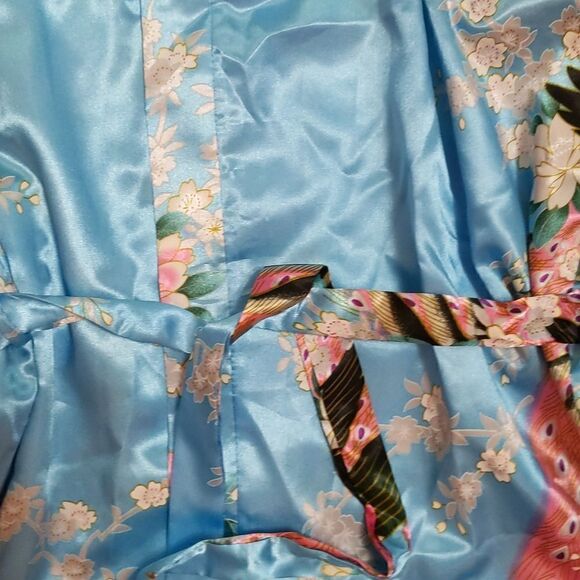 Vintage Mei Ye Si Da Peacock Floral Satin Kimono OS - Picture 4 of 7